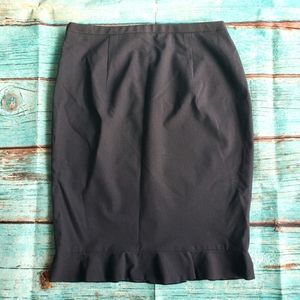 Elie Tahari navy blue ruffle hem pencil skirt size 2